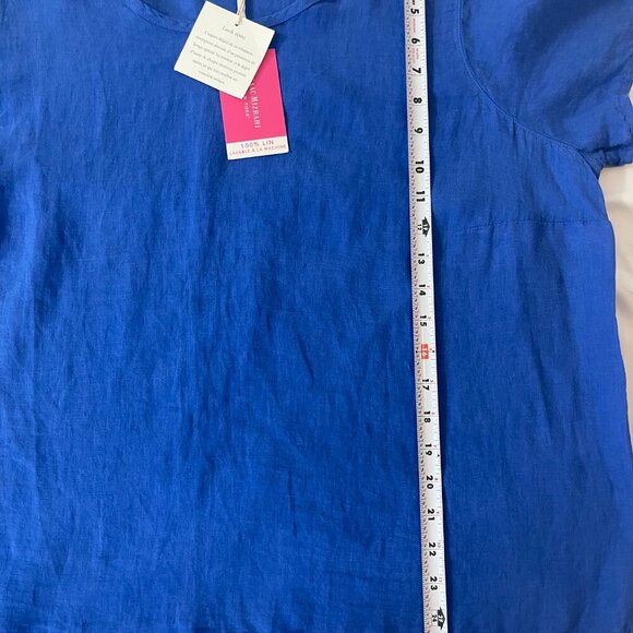 Isaac Mizrahi. Women's blouse in blue, short sleeves, 100% linen. Made in India - Picture 6 of 6